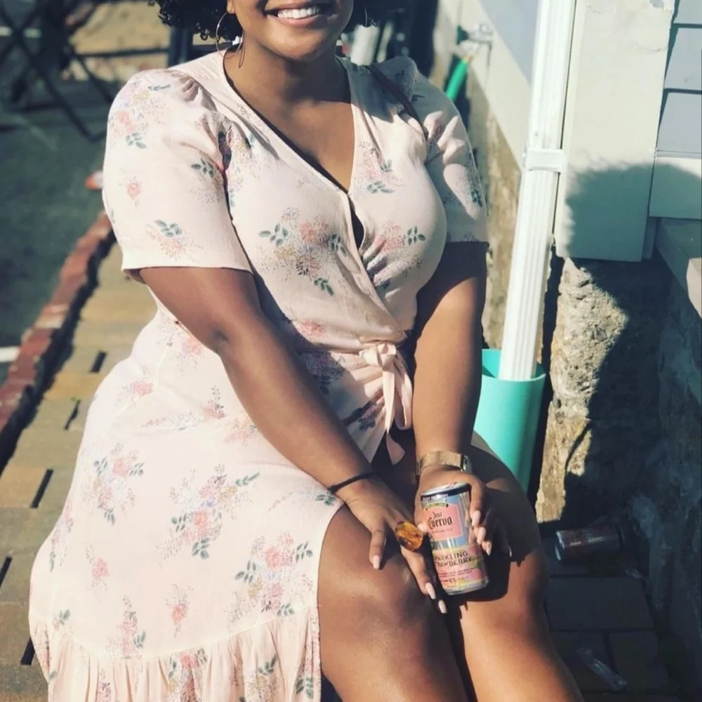 GAP Pale Pink Floral Wrap Midi Dress